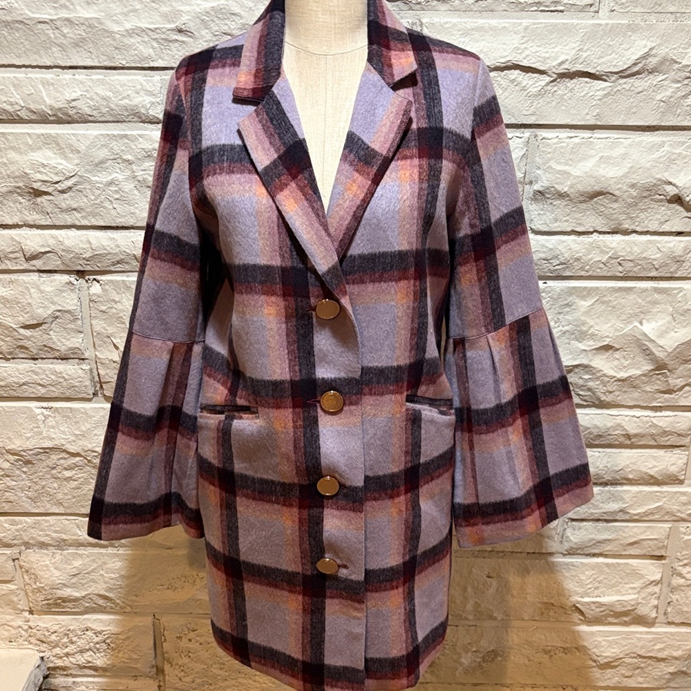 Luii Purple Plaid Blazer with Bell Sleeves